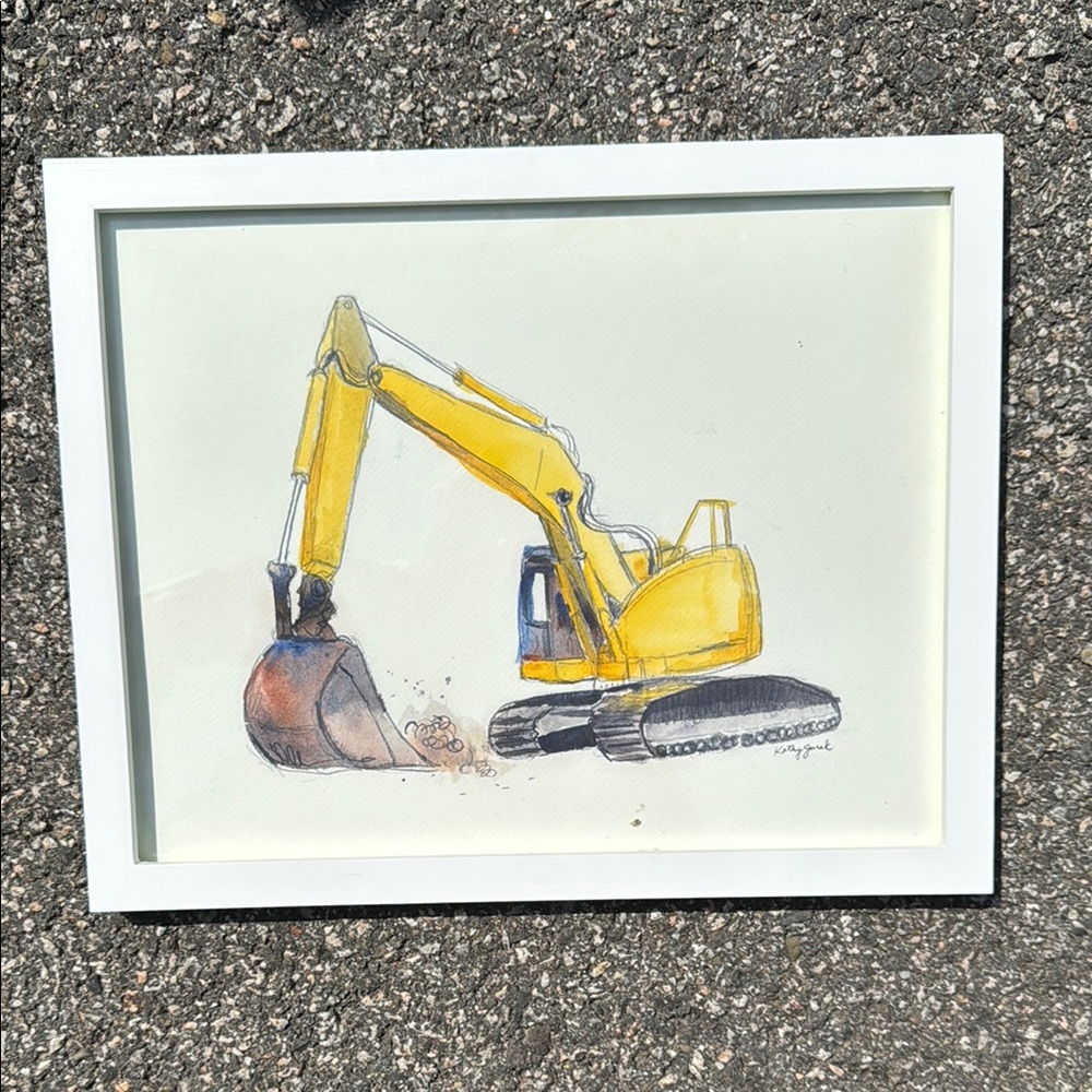 Framed Yellow Excavator Art Print
